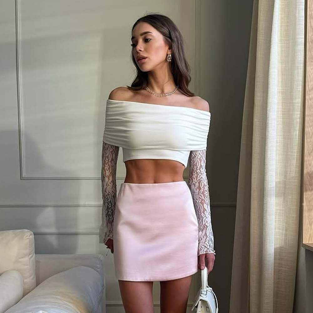  French-Style Off-the-Shoulder Crop Top