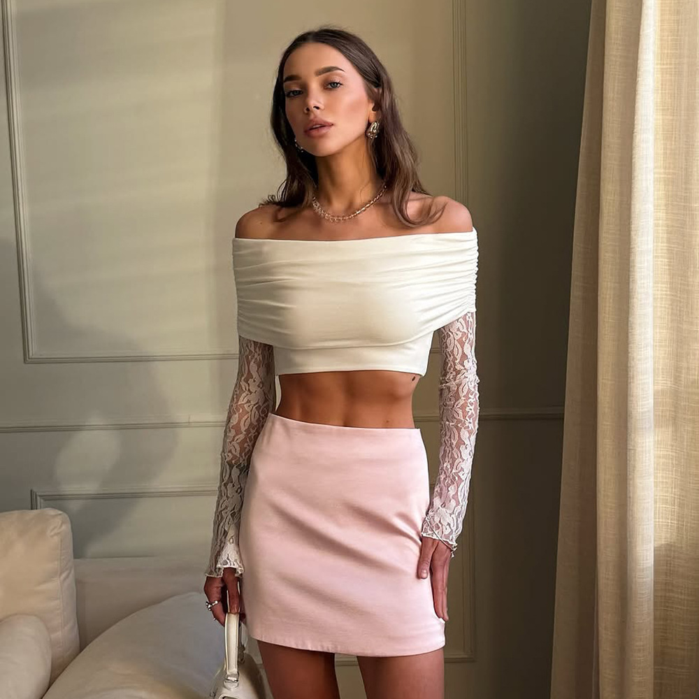  French-Style Off-the-Shoulder Crop Top
