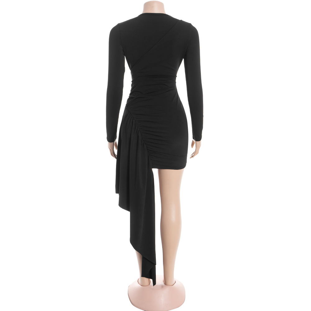 Round Neck Long Sleeve High-Waisted Bodycon Mini Dress