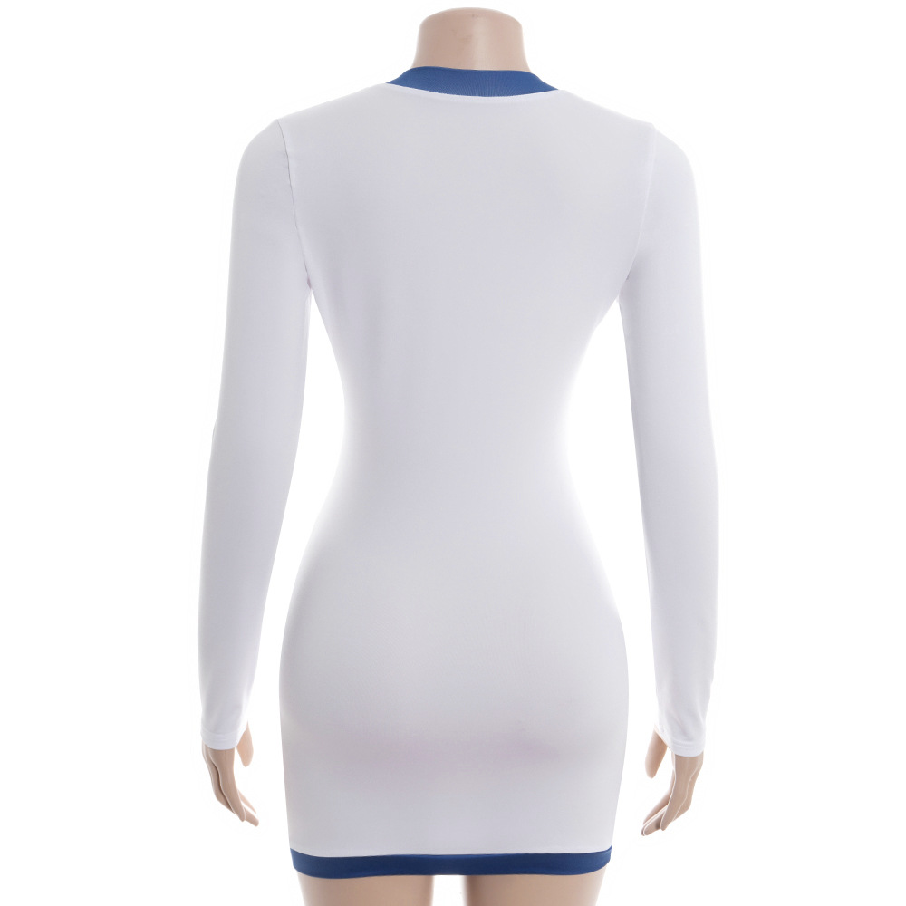 Solid Color  Round Neck Long Sleeve with Character Placement Print Bodycon Dress
