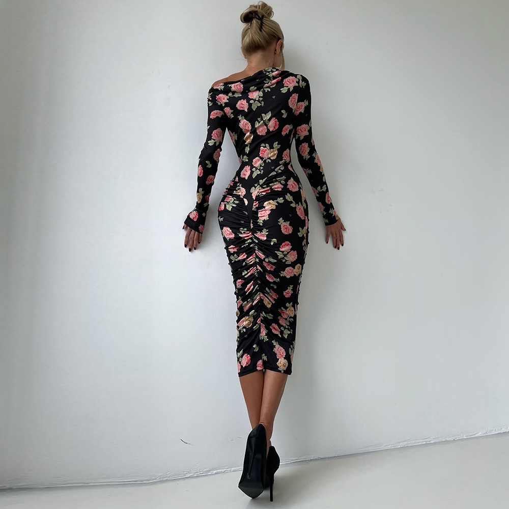 Asymmetrical Off-Shoulder Long Sleeve Maxi Dress