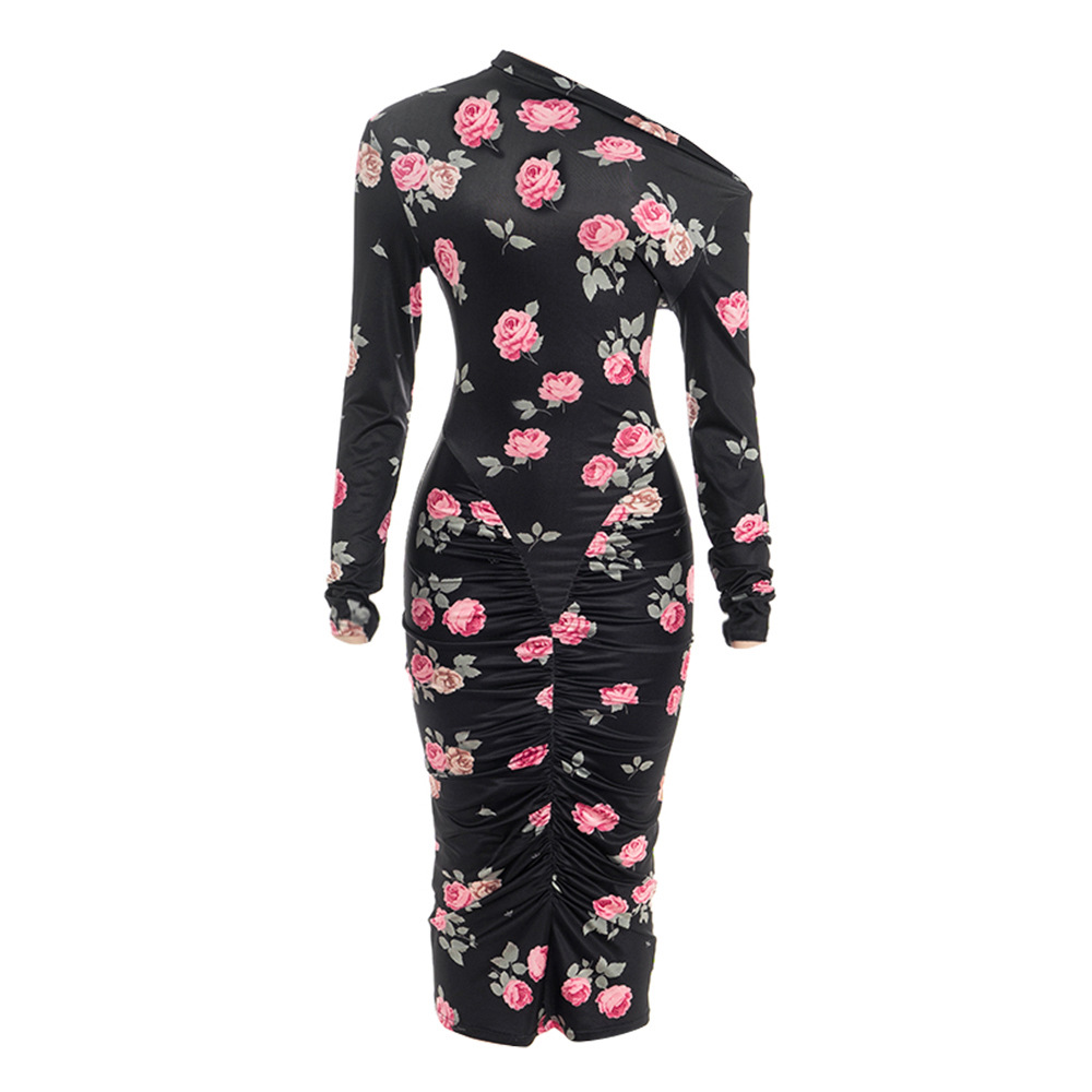 Asymmetrical Off-Shoulder Long Sleeve Maxi Dress