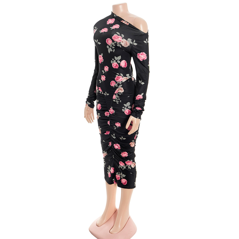 Asymmetrical Off-Shoulder Long Sleeve Maxi Dress