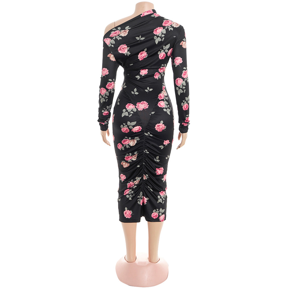 Asymmetrical Off-Shoulder Long Sleeve Maxi Dress