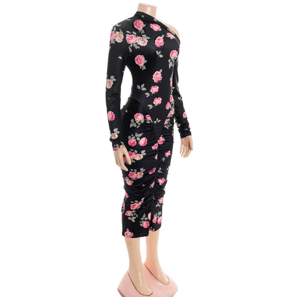 Asymmetrical Off-Shoulder Long Sleeve Maxi Dress