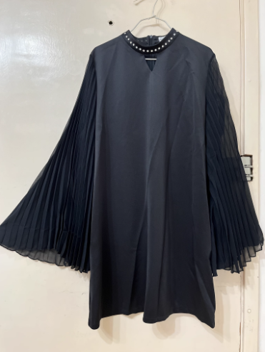 Fashionable Trumpet Sleeve Pleated Rhinestone Loose A-Line Dress review Lane Pro