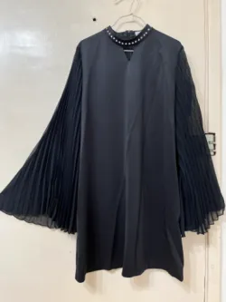 Fashionable Trumpet Sleeve Pleated Rhinestone Loose A-Line Dress review Lane Pro