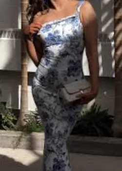 Floral Print One - Shoulder Knot Slim Maxi Dress review Sophia