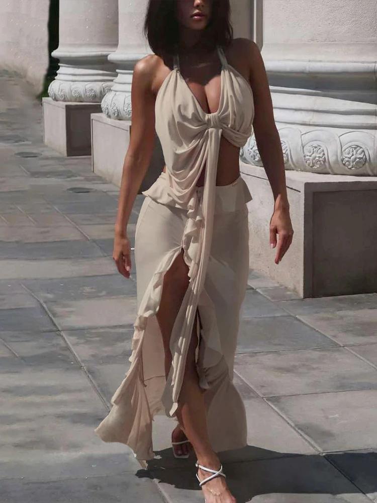 Halter Tie-Up Crop Top & Slit Skirt Set review Zoe Martinez