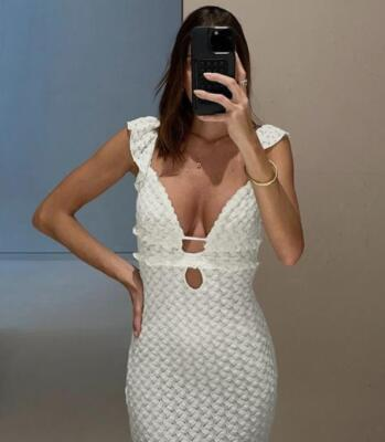 Instagram Style Y2K Sheer V-Neck Backless Tie Waist Bodycon Dress review Zoe Mitchell