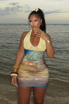 Sexy Printed & Knit Deep V Halter Bodycon Dress review Abigail Turner