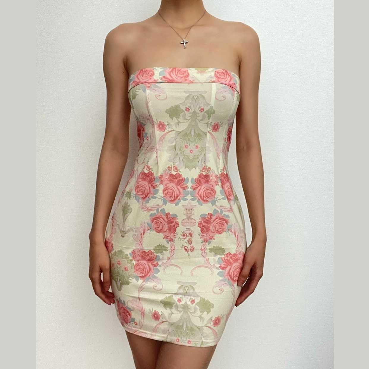 Floral Stamen Print Wrap Halter Bodycon Midi Dress review Chloe Parker