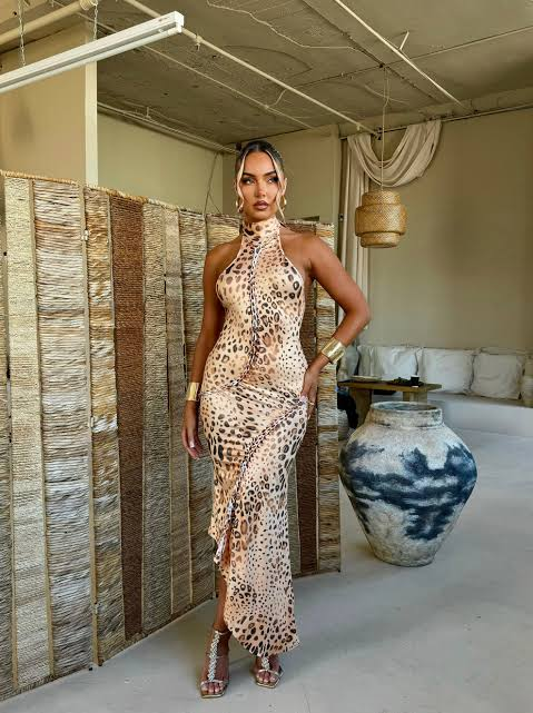 Sexy Backless Wrap Halter Bodycon Dress with Asymmetrical Leopard Print  review Marcus Johnson