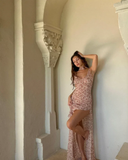 Spaghetti Strap Floral Backless Slit Maxi Dress with Tie Detail review Isabella Carter
