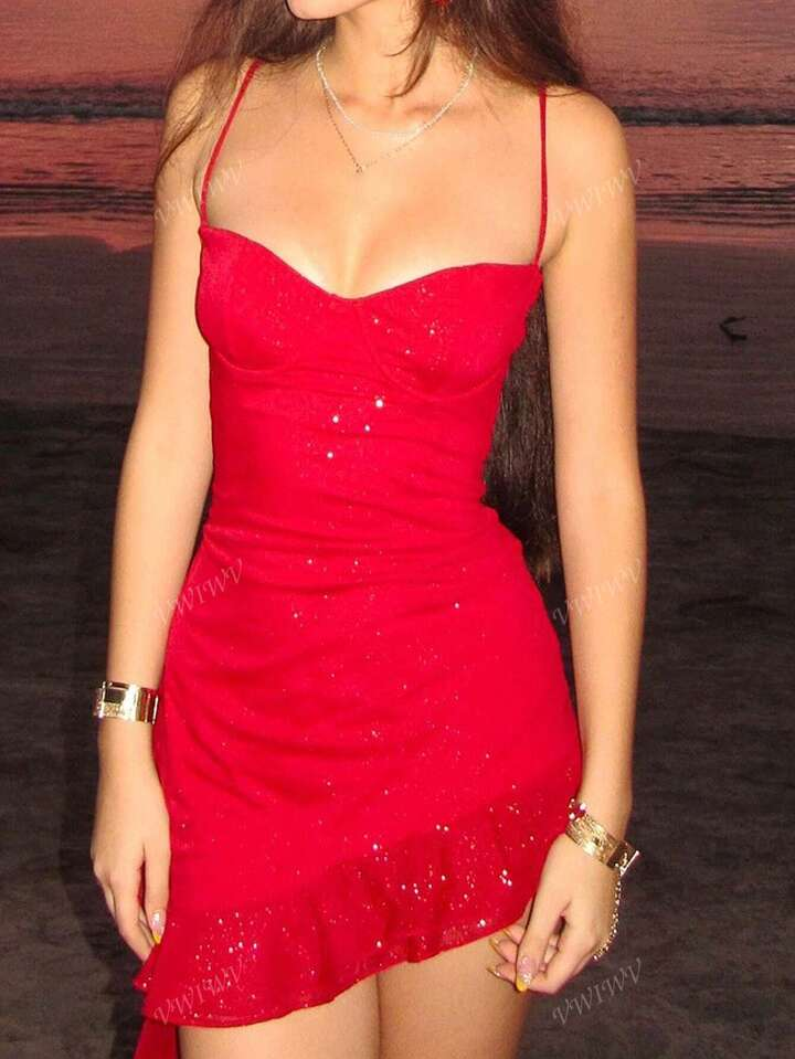 Elegant Sequined Ruffle Halter Neck Bodycon Midi Dress review Isabella Carter