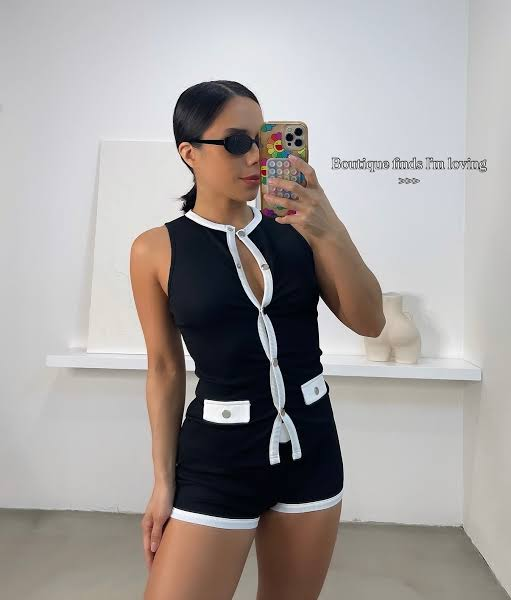 Chic Color-Block Sleeveless Button-Up Cardigan & Fitted Shorts 2-Piece Set review Chloe Morgan