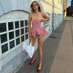 French Pure & Seductive Plaid Ruffled Bustier Crop Top review Olivia Thompson