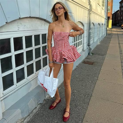 French Pure & Seductive Plaid Ruffled Bustier Crop Top review Olivia Thompson