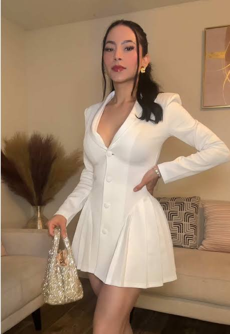 Solid Color Deep V-Neck Blazer Collar Open Front Ruffle Mini Dress review Sophia Reed