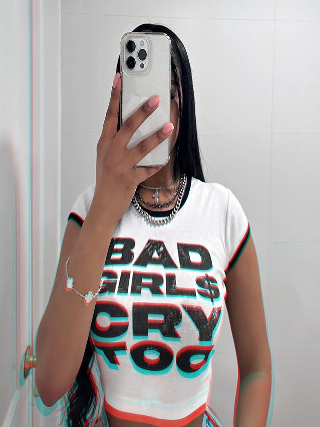 Graphic Letter Print Color-Block Short Sleeve Tee review Olivia Carter