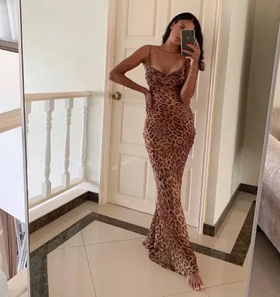 Spaghetti Strap Floral Print Maxi Dress with Stretch Fabric review Emily Thompson