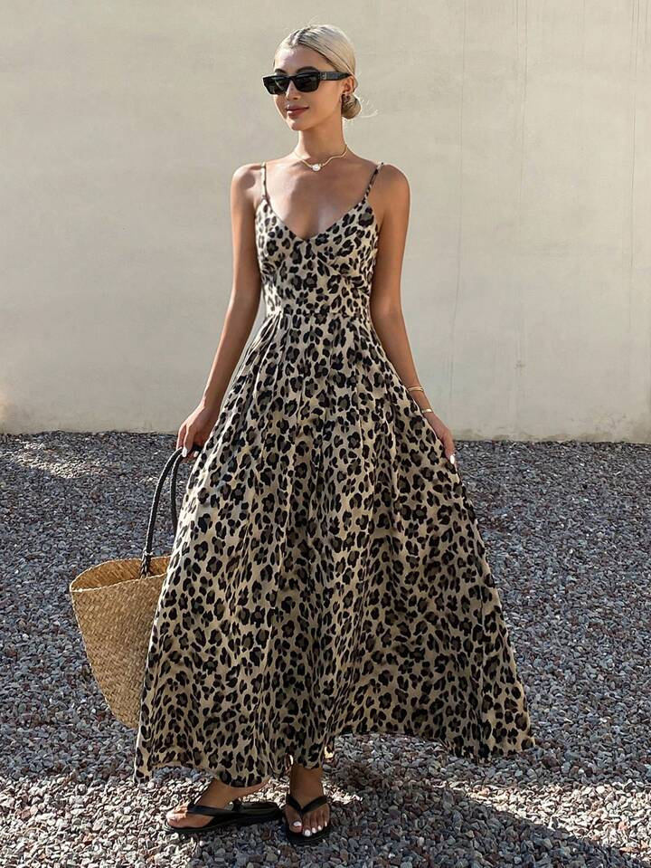 2025 Spring Summer New Women's Leopard Print Spaghetti Strap Dress review Emily Thompson