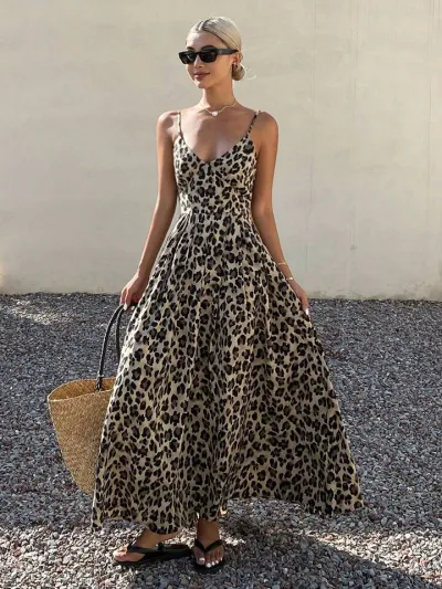 2025 Spring Summer New Women's Leopard Print Spaghetti Strap Dress review Emily Thompson