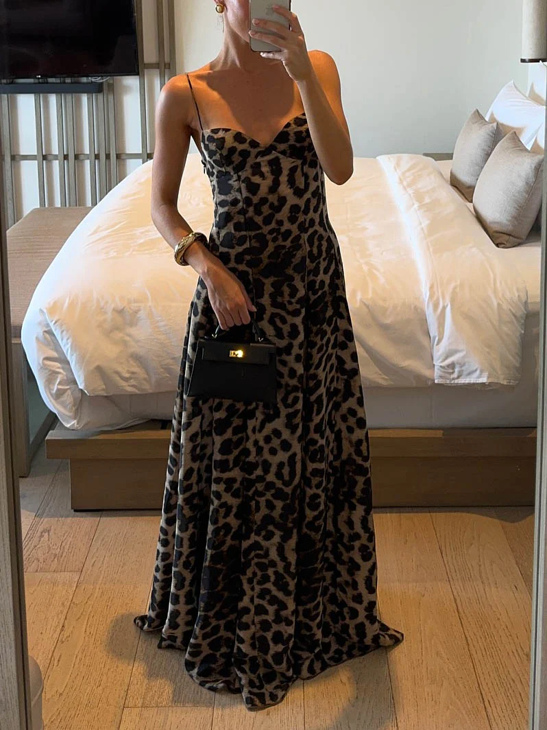 2025 Spring Summer New Women's Leopard Print Spaghetti Strap Dress review Sophia Reed