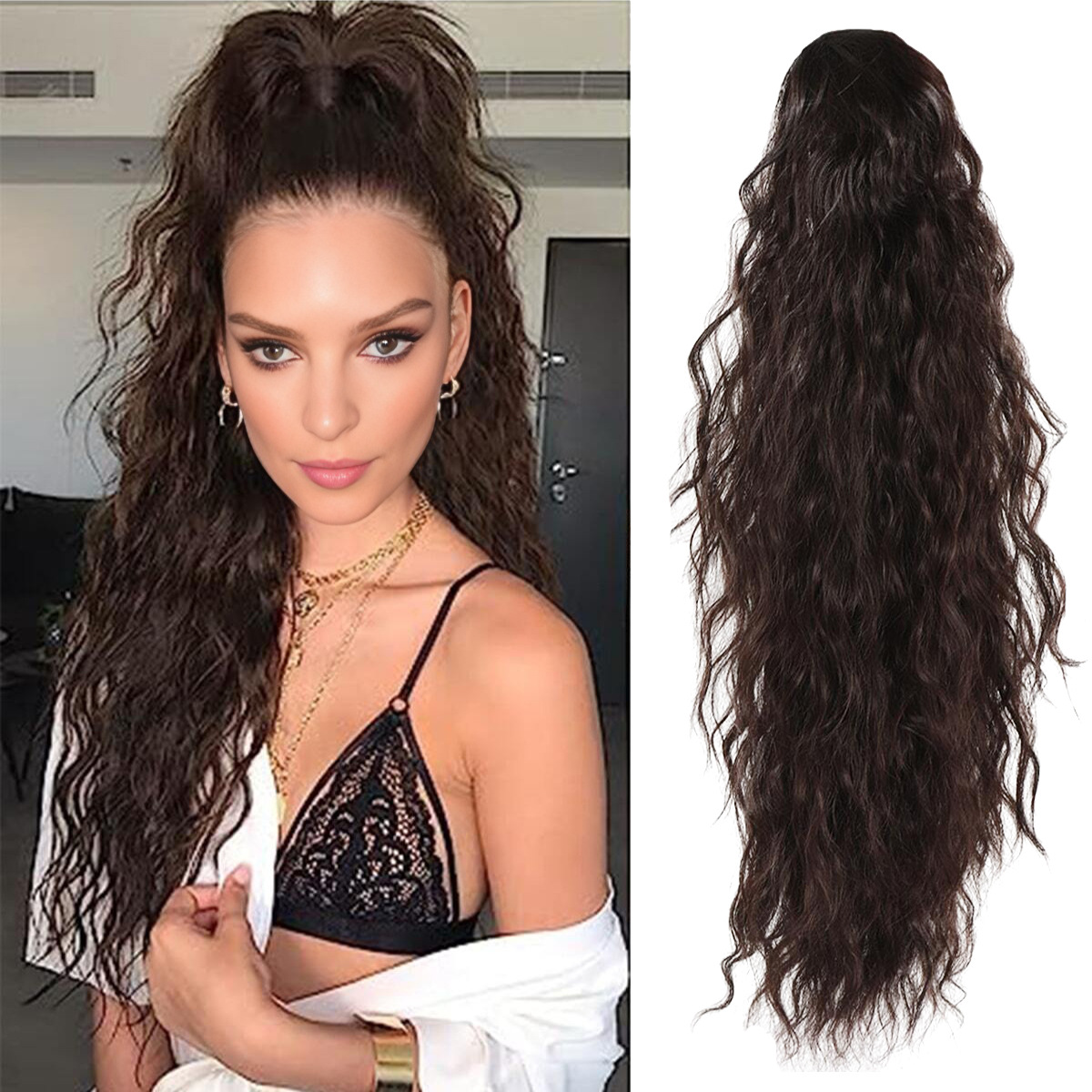  Big Wavy Long Hair Simulated Fluffy Corn Perm Ponytail