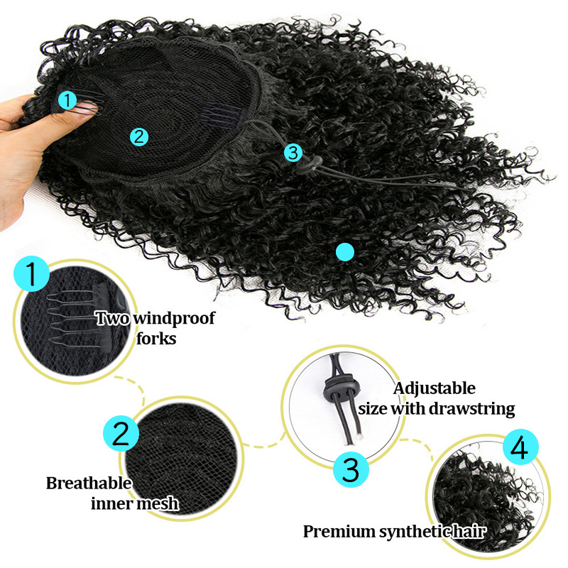 Curly and Fluffy Small Volume Gradient Natural Simulated Ponytail