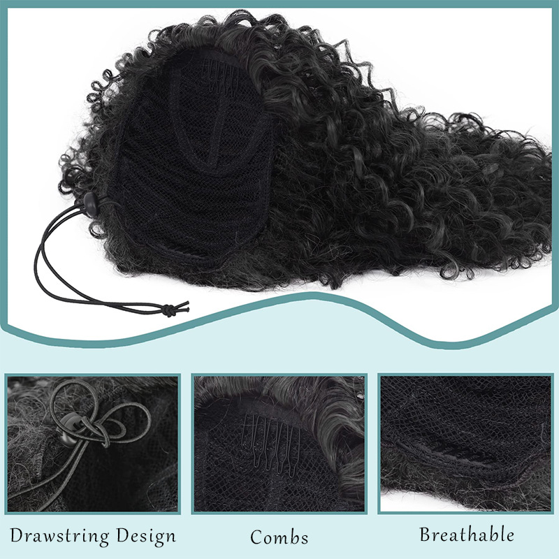 Natural Simulated Fluffy Gradient Drawstring Elastic Ponytail