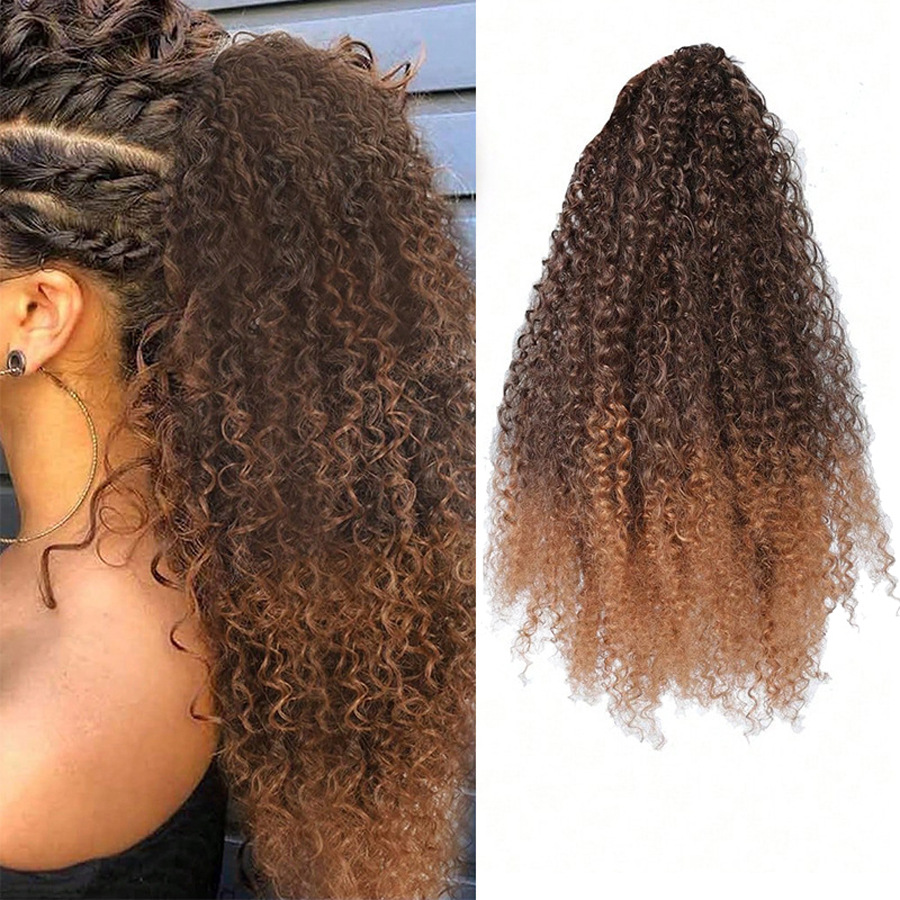 Natural Simulated Fluffy Gradient Drawstring Elastic Ponytail