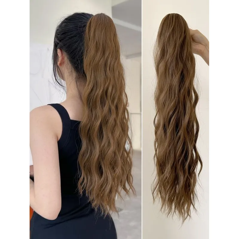 Fluffy and Elegant Drawstring Ponytail with Water Ripples