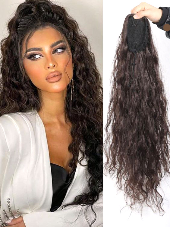 Fluffy and Elegant Drawstring Ponytail with Water Ripples