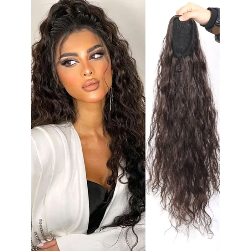 Fluffy and Elegant Drawstring Ponytail with Water Ripples