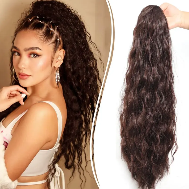 Fluffy and Elegant Drawstring Ponytail with Water Ripples