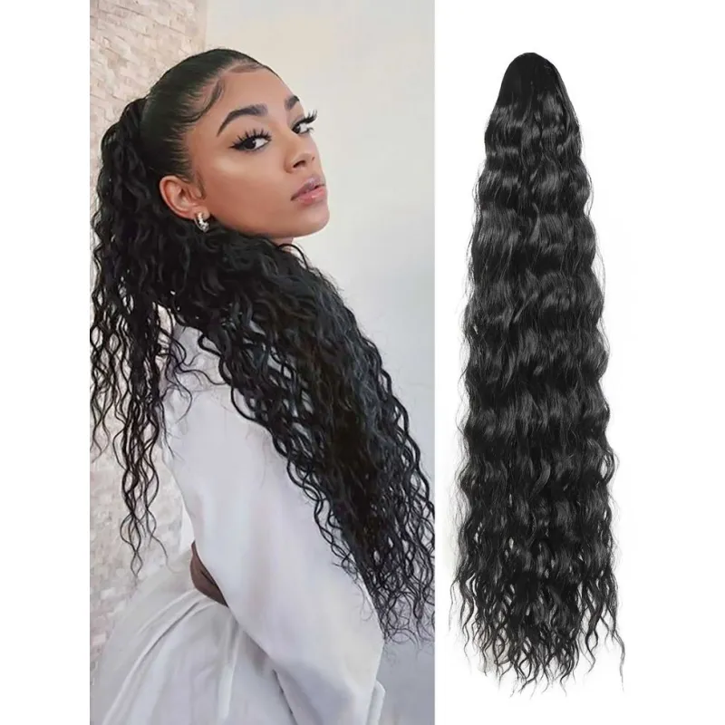 Fluffy and Elegant Drawstring Ponytail with Water Ripples