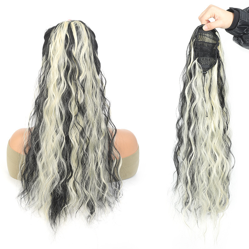 Fluffy and Elegant Drawstring Ponytail with Water Ripples