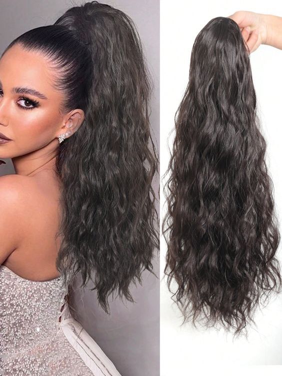 Fluffy and Elegant Drawstring Ponytail with Water Ripples