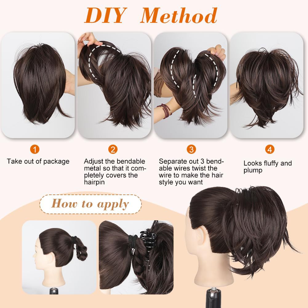 Fluffy Short Straight Hair Wig Ponytail Grabber
