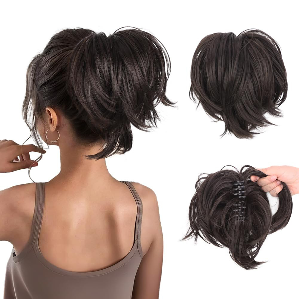 Fluffy Short Straight Hair Wig Ponytail Grabber