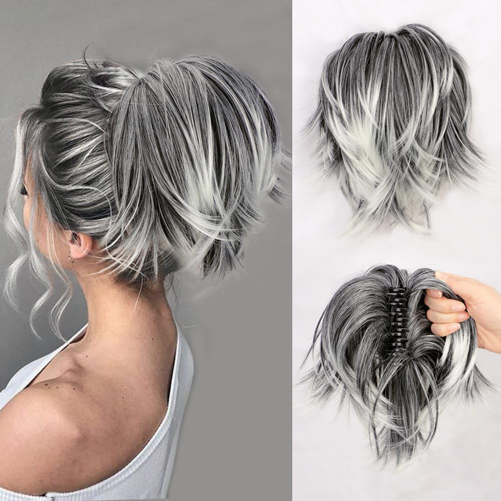 Fluffy Short Straight Hair Wig Ponytail Grabber