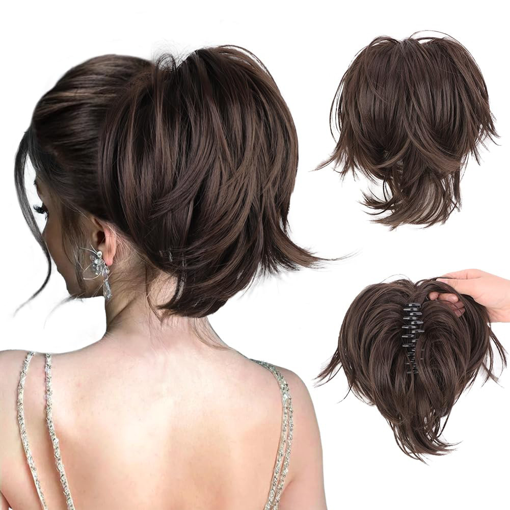 Fluffy Short Straight Hair Wig Ponytail Grabber