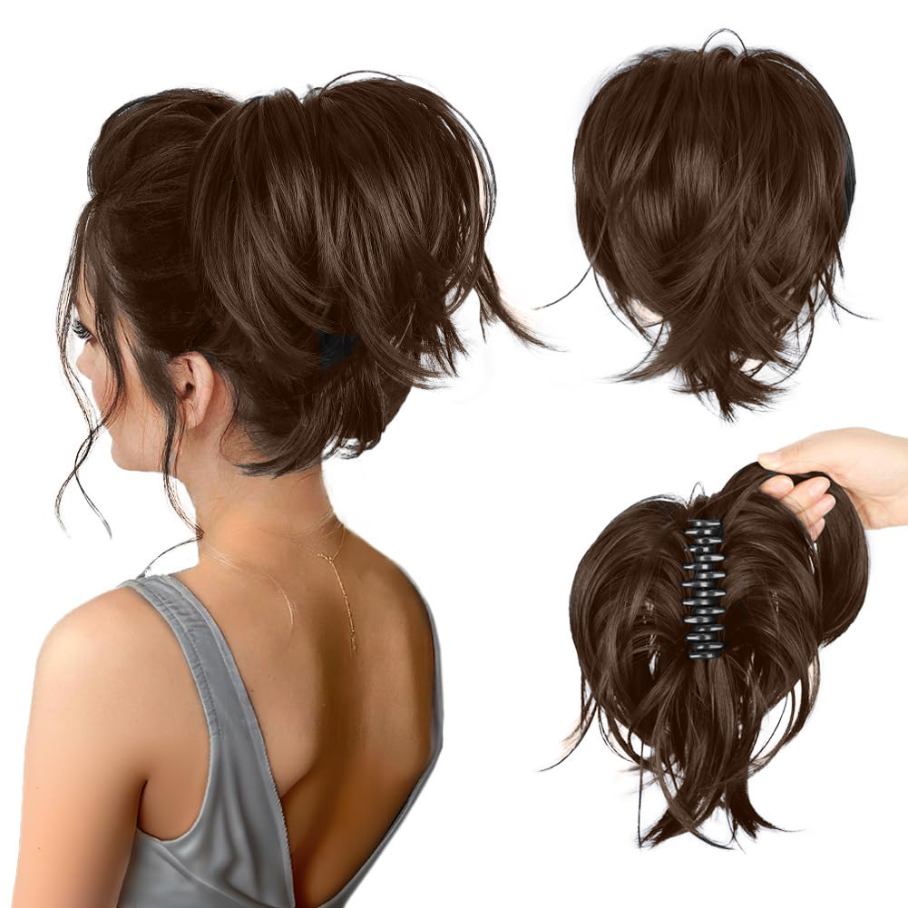 Fluffy Short Straight Hair Wig Ponytail Grabber