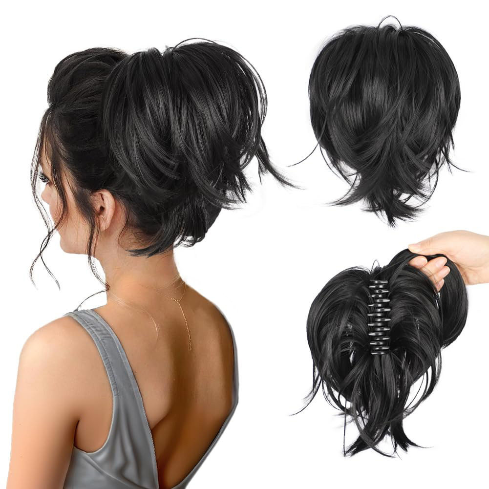 Fluffy Short Straight Hair Wig Ponytail Grabber