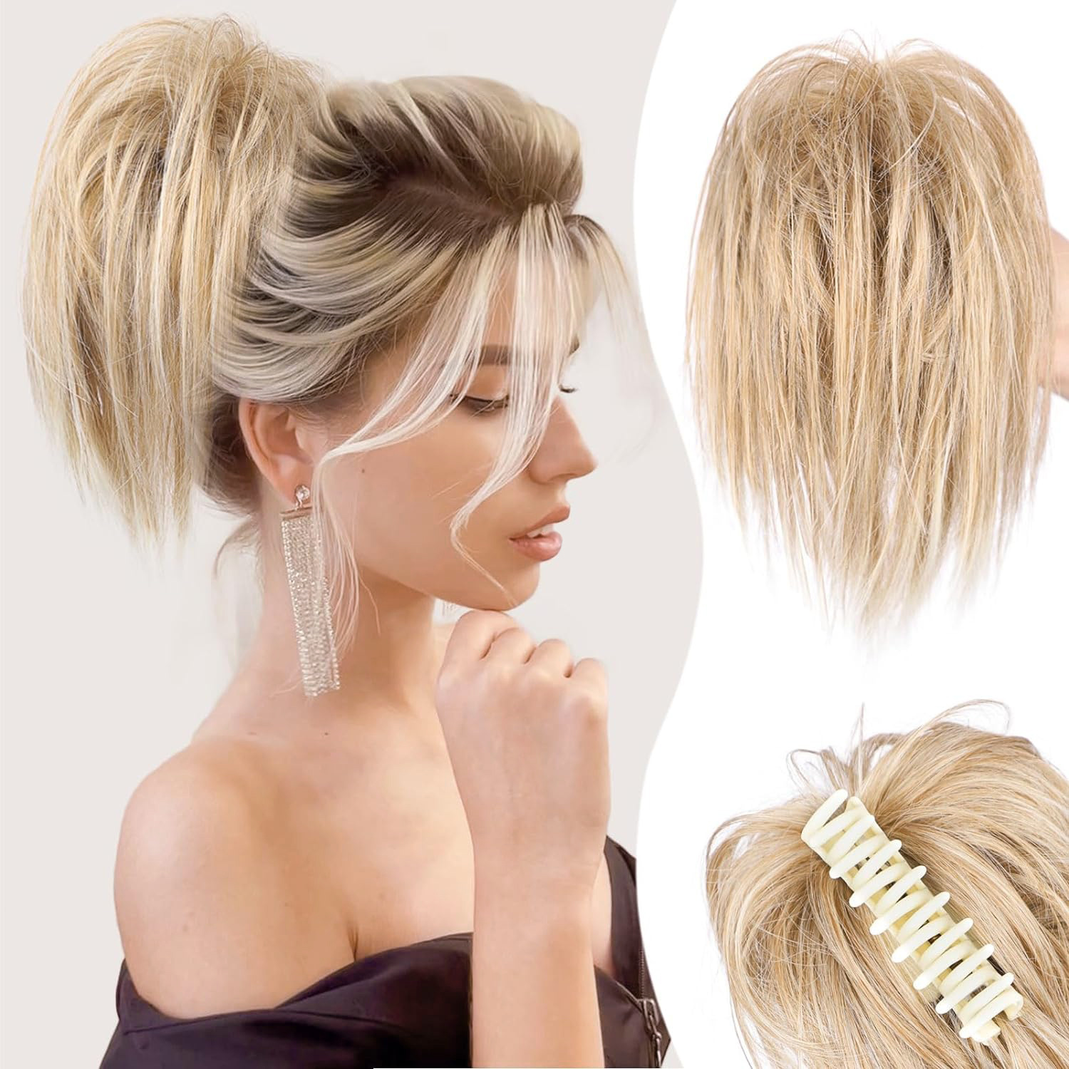 Fluffy Short Straight Hair Wig Ponytail Grabber