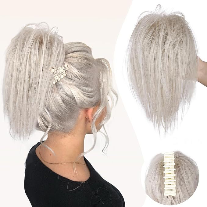 Fluffy Short Straight Hair Wig Ponytail Grabber
