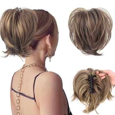 Fluffy Short Straight Hair Wig Ponytail Grabber 01
