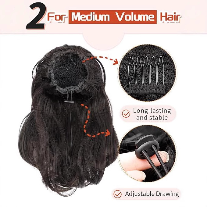 Natural Wig Drawstring Slightly Curly Ponytail