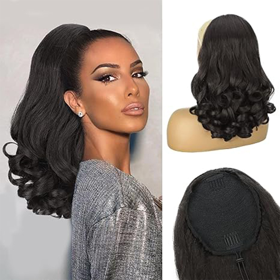 Natural Wig Drawstring Slightly Curly Ponytail